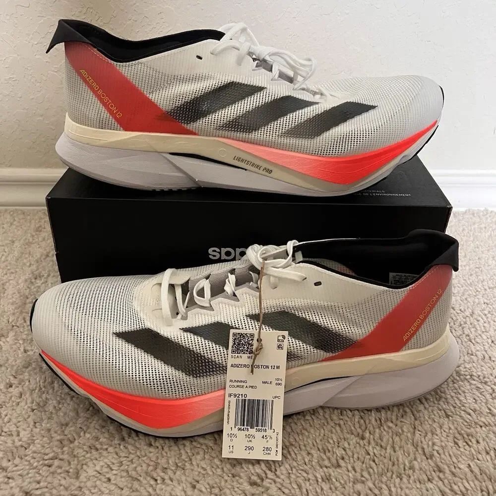 Adidas Adizero Boston 12 M Footwear White Solar Red Men Size 11 IF9210 NWT